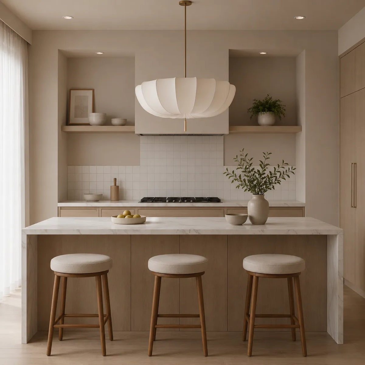 Kitchen Pendant Light Fixtures with Modern Fabric Shade and Soft Diffused