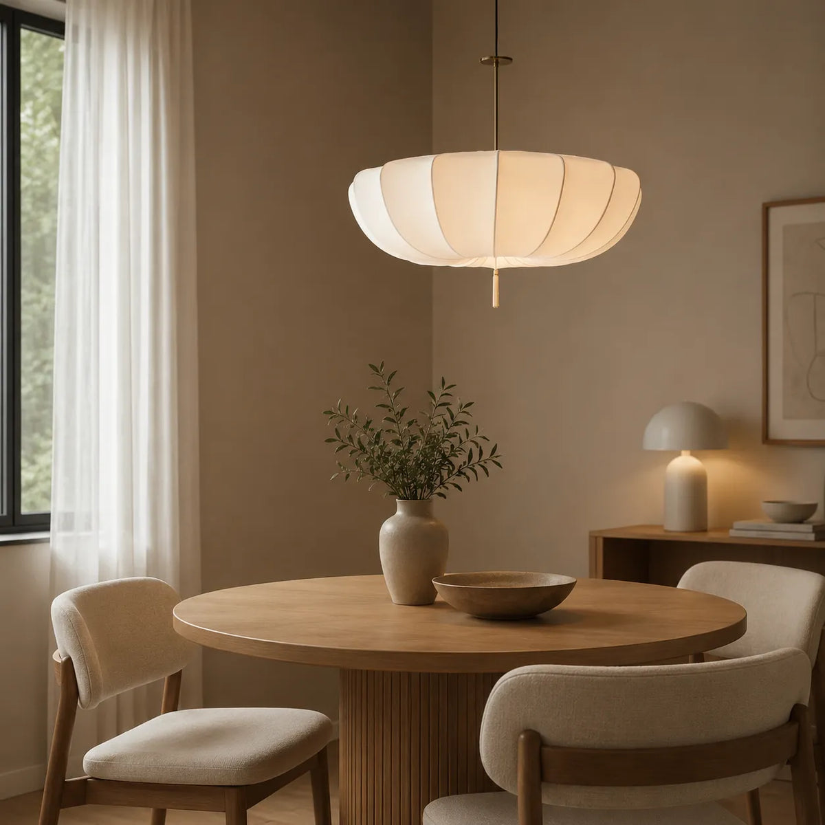 Kitchen Pendant Light Fixtures with Modern Fabric Shade and Soft Diffused