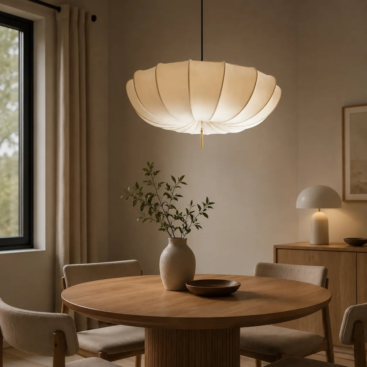 Kitchen Pendant Light Fixtures with Modern Fabric Shade and Soft Diffused