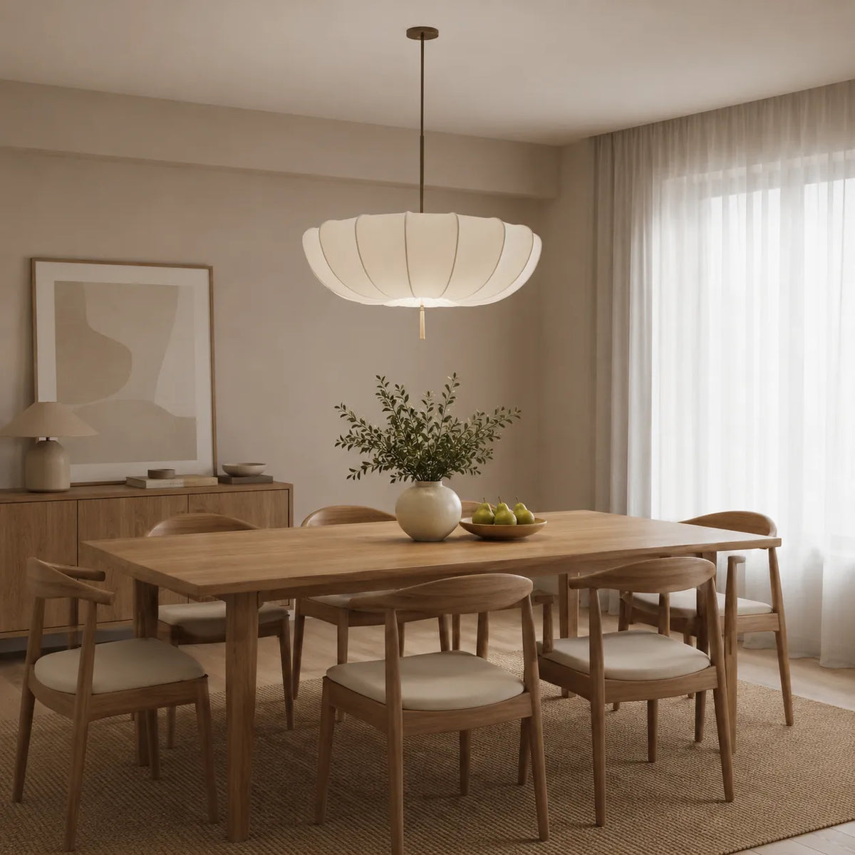 Kitchen Pendant Light Fixtures with Modern Fabric Shade and Soft Diffused