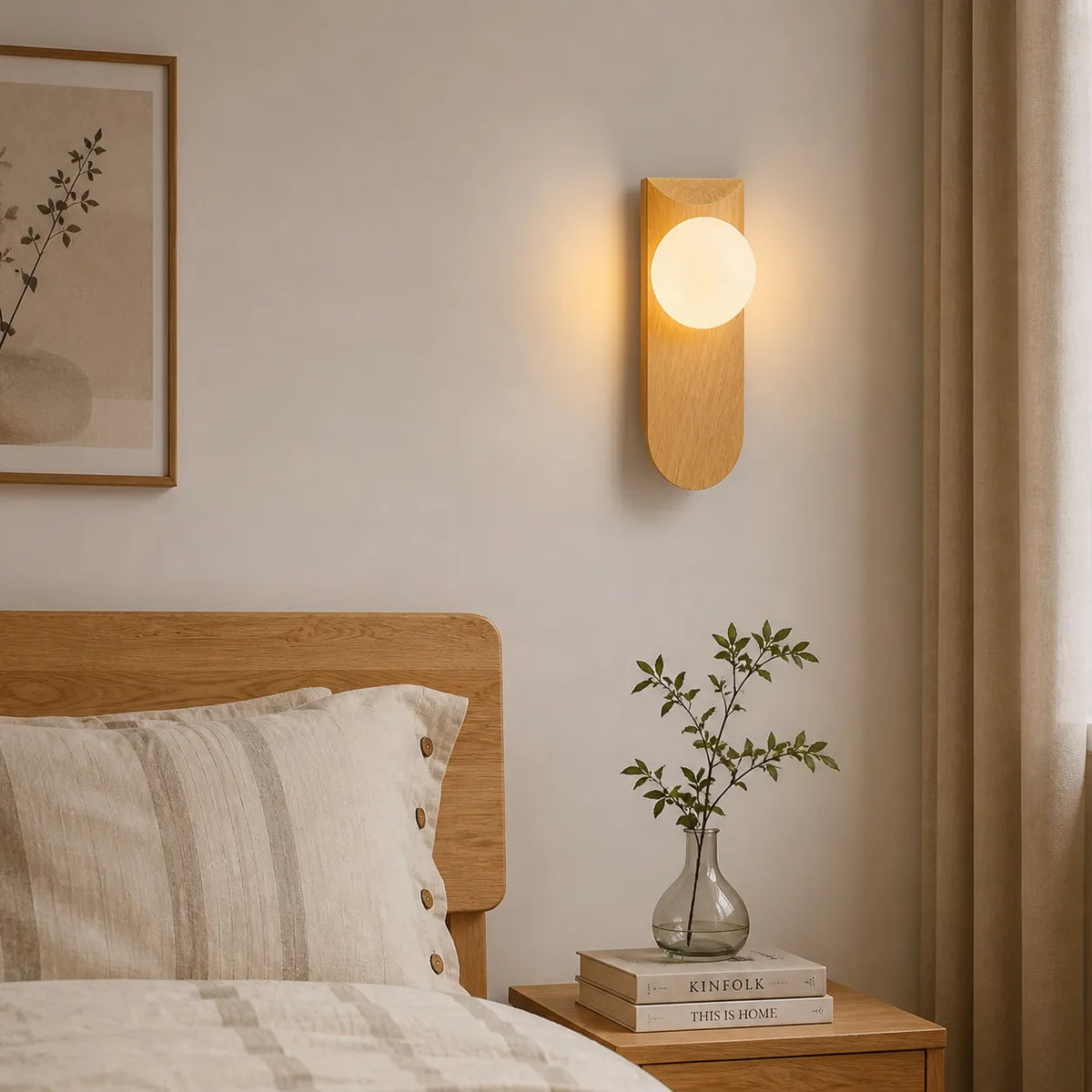 Aplique de pared con globo esmerilado y detalle curvo para dormitorios y pasillos
