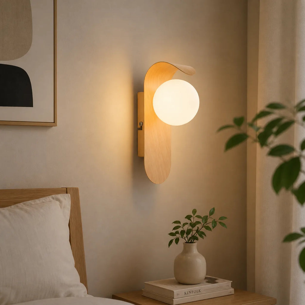Aplique de pared con globo esmerilado y detalle curvo para dormitorios y pasillos