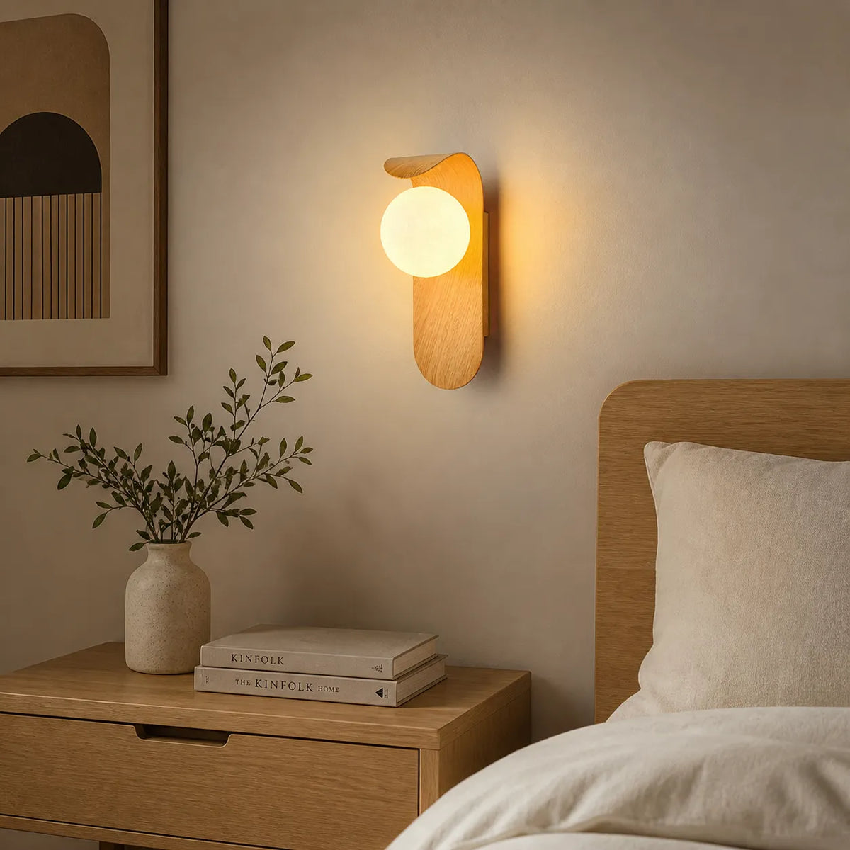 Aplique de pared con globo esmerilado y detalle curvo para dormitorios y pasillos