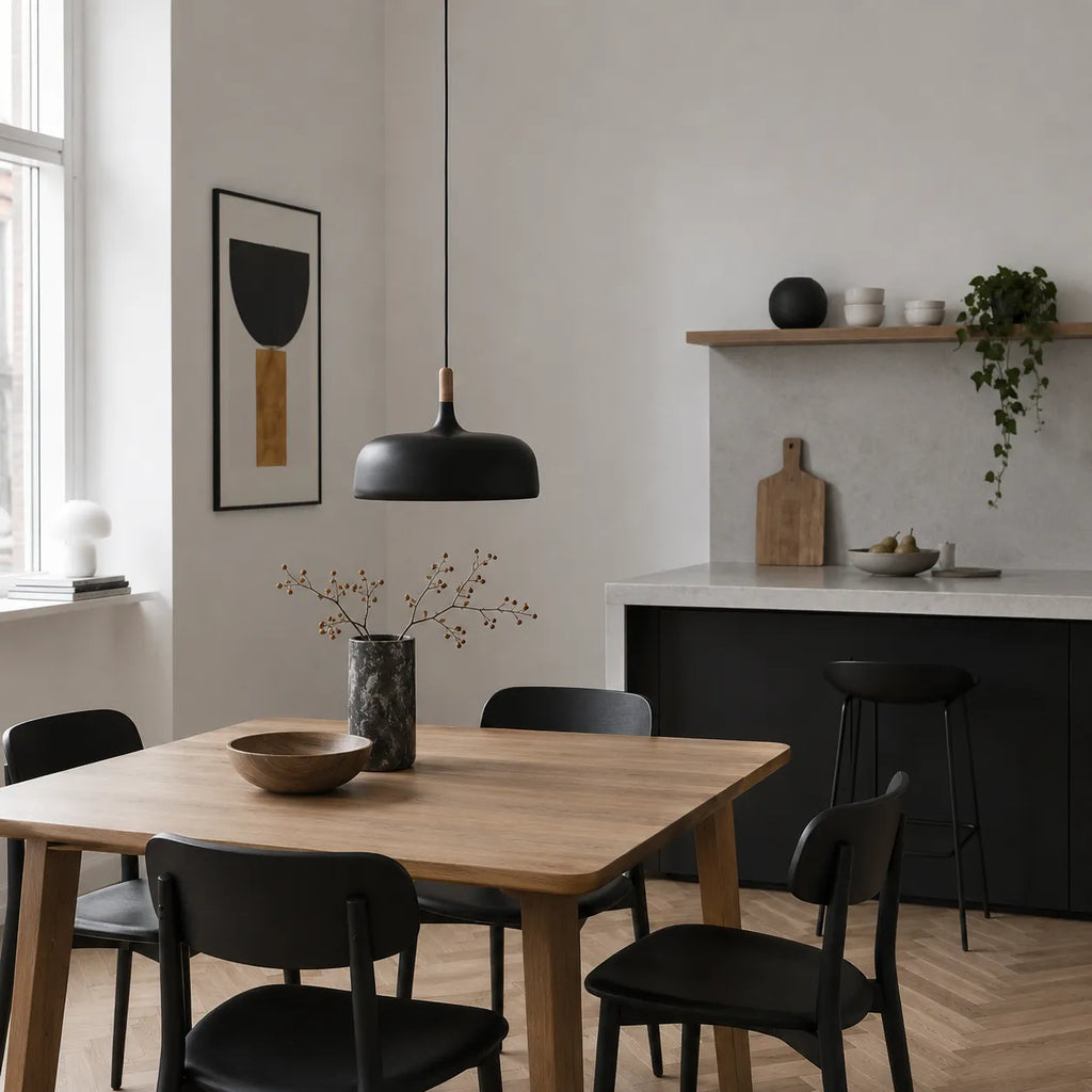 Pendelleuchte mit Holzakzent und minimalistischem Metalldesign für Wohnzimmer, Esszimmer und Küche