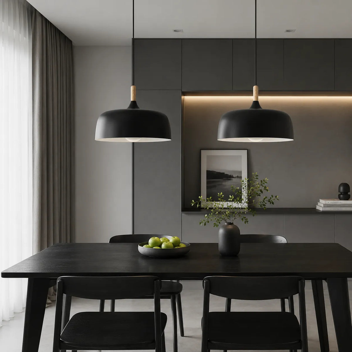 Pendelleuchte mit Holzakzent und minimalistischem Metalldesign für Wohnzimmer, Esszimmer und Küche