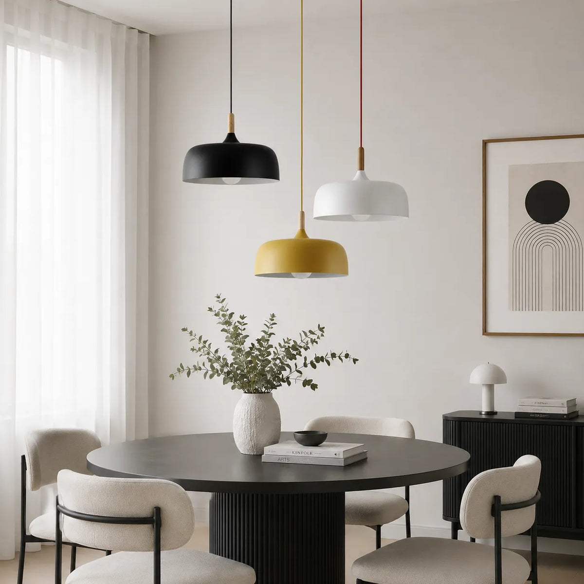 Pendelleuchte mit Holzakzent und minimalistischem Metalldesign für Wohnzimmer, Esszimmer und Küche