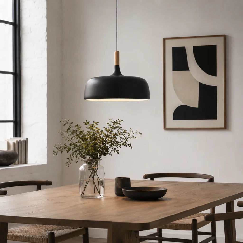 Pendelleuchte mit Holzakzent und minimalistischem Metalldesign für Wohnzimmer, Esszimmer und Küche