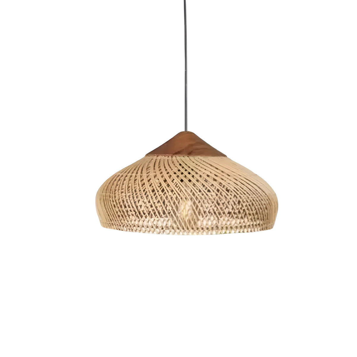 Pendant Light with Handwoven Rattan Dome Shade and Spiral Texture