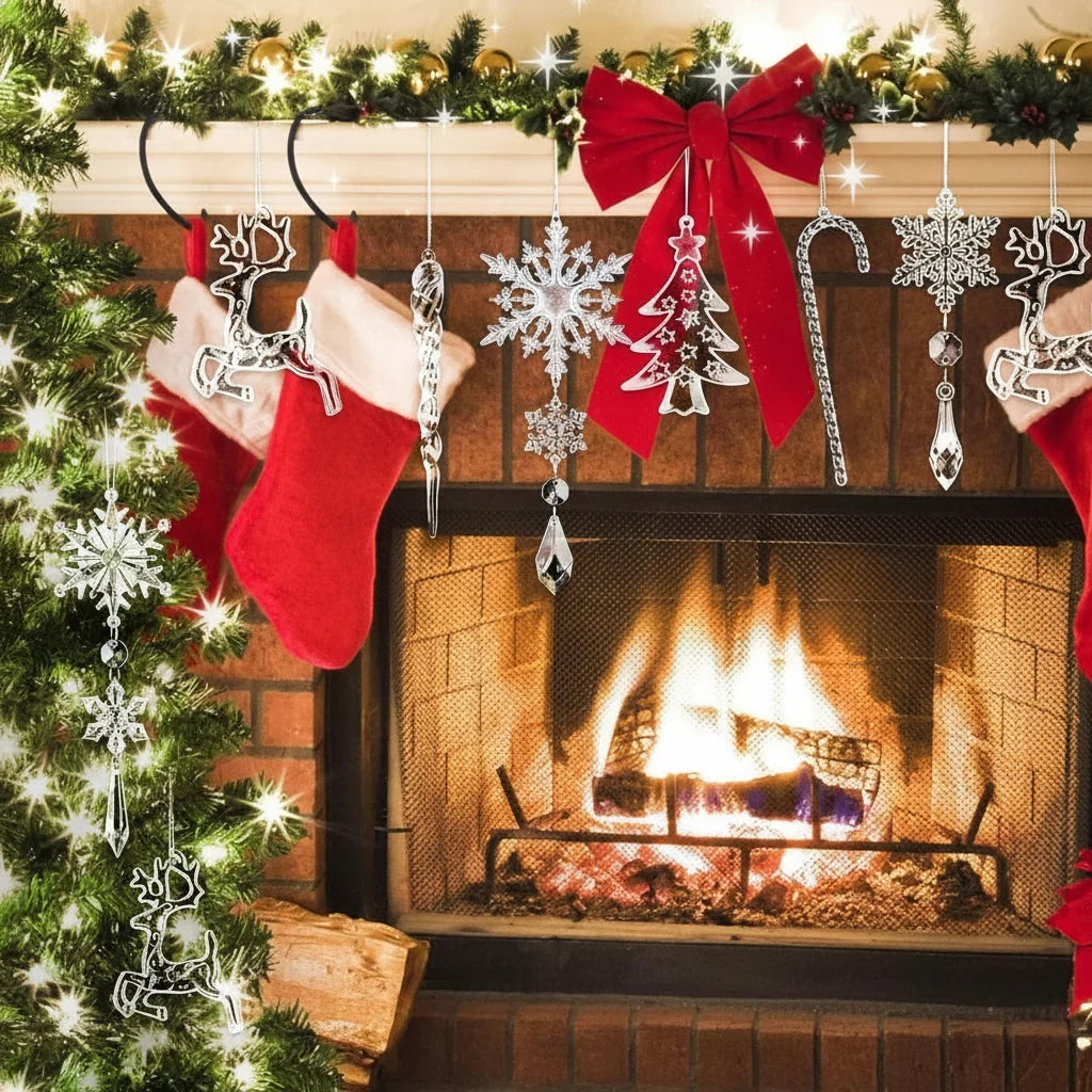 Acrylic Christmas Ornaments with Snowflakes Icicles and Crystal Hanging Decorations - Image 2