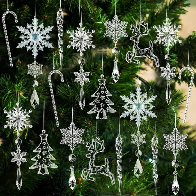 Acrylic Christmas Ornaments with Snowflakes Icicles and Crystal Hanging Decorations - Image 5