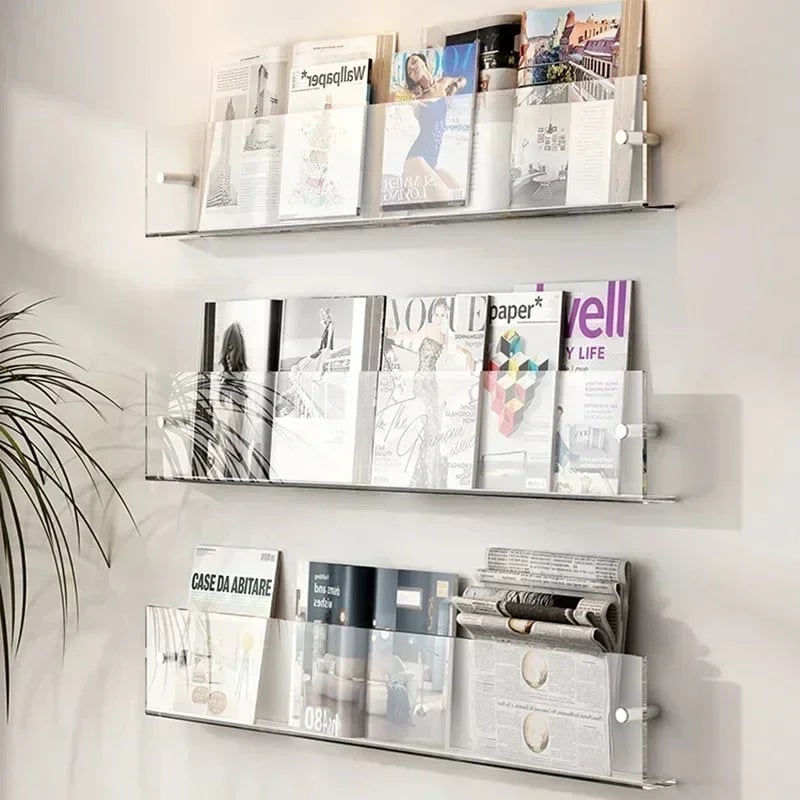 Acrylic Floating Shelf with Wall Mount and Front Barrier for Books and Magazines - Image 11