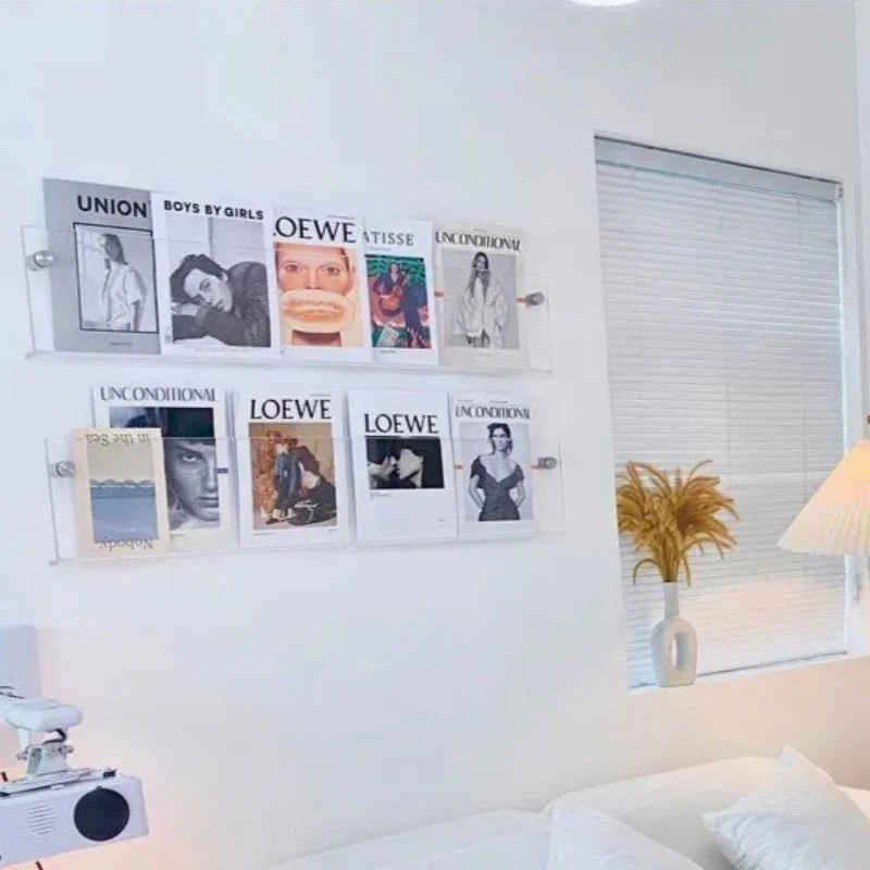 Acrylic Floating Shelf with Wall Mount and Front Barrier for Books and Magazines - Image 3