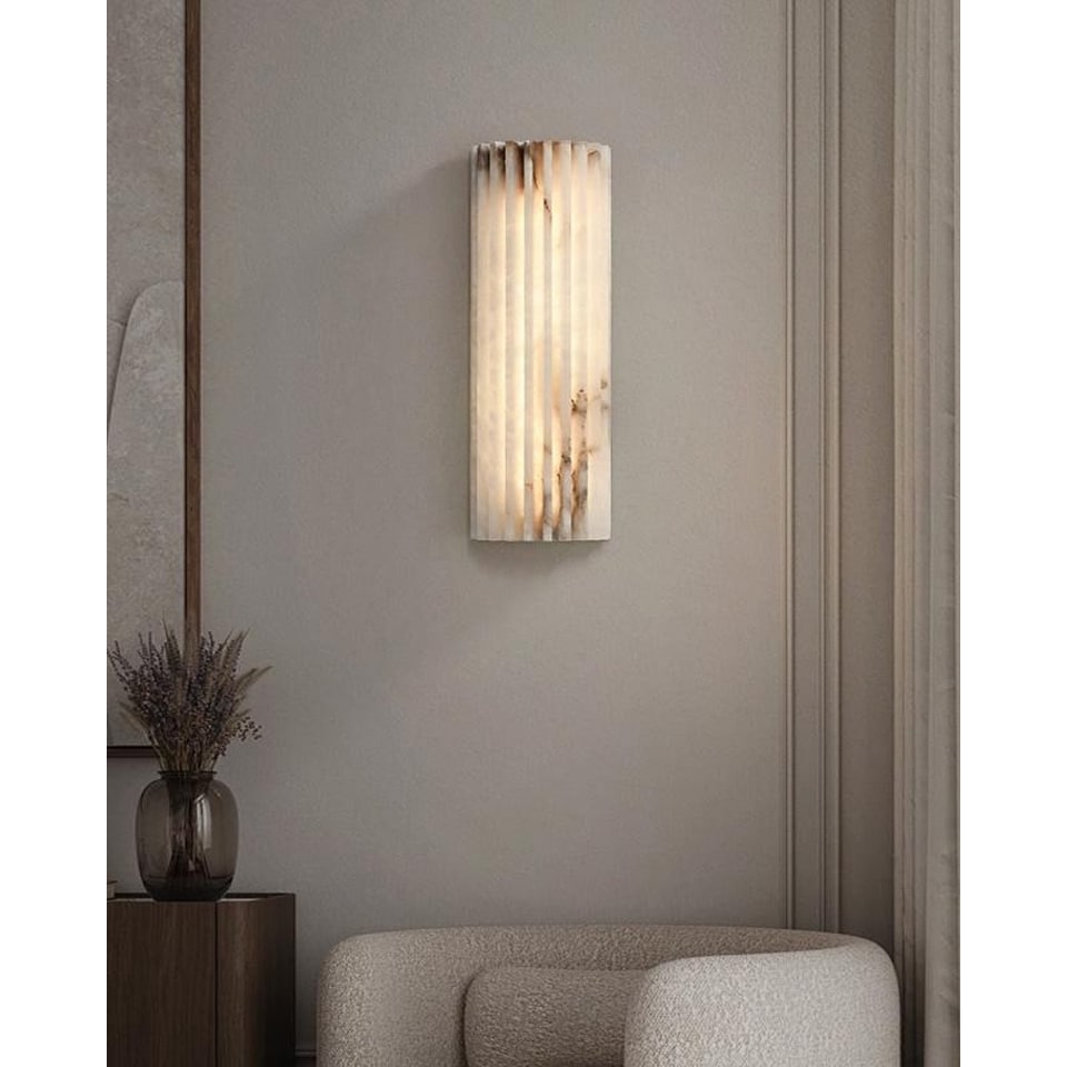 Alabaster Wall Sconce with Fluted Stone Texture and Integrated LED Light - Image 10