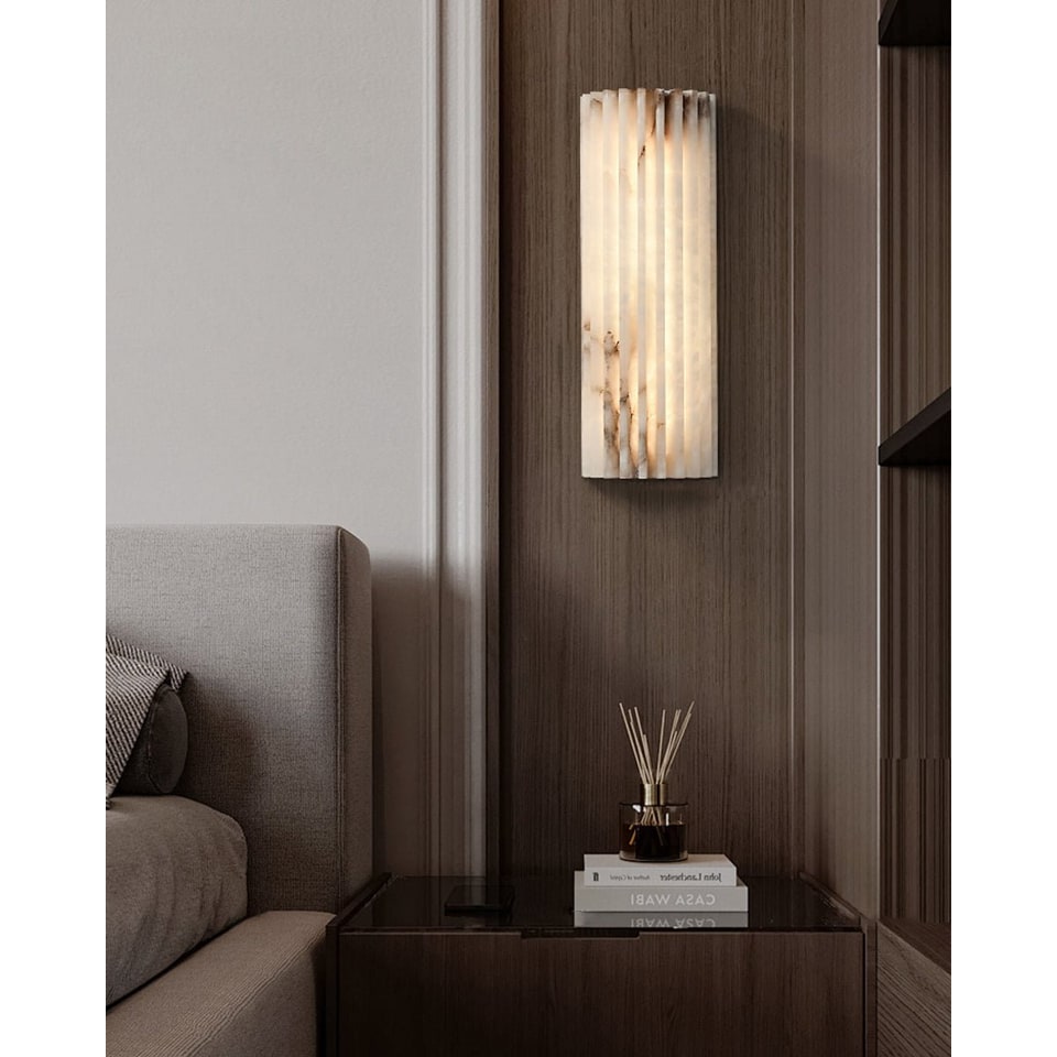 Alabaster Wall Sconce with Fluted Stone Texture and Integrated LED Light - Image 11