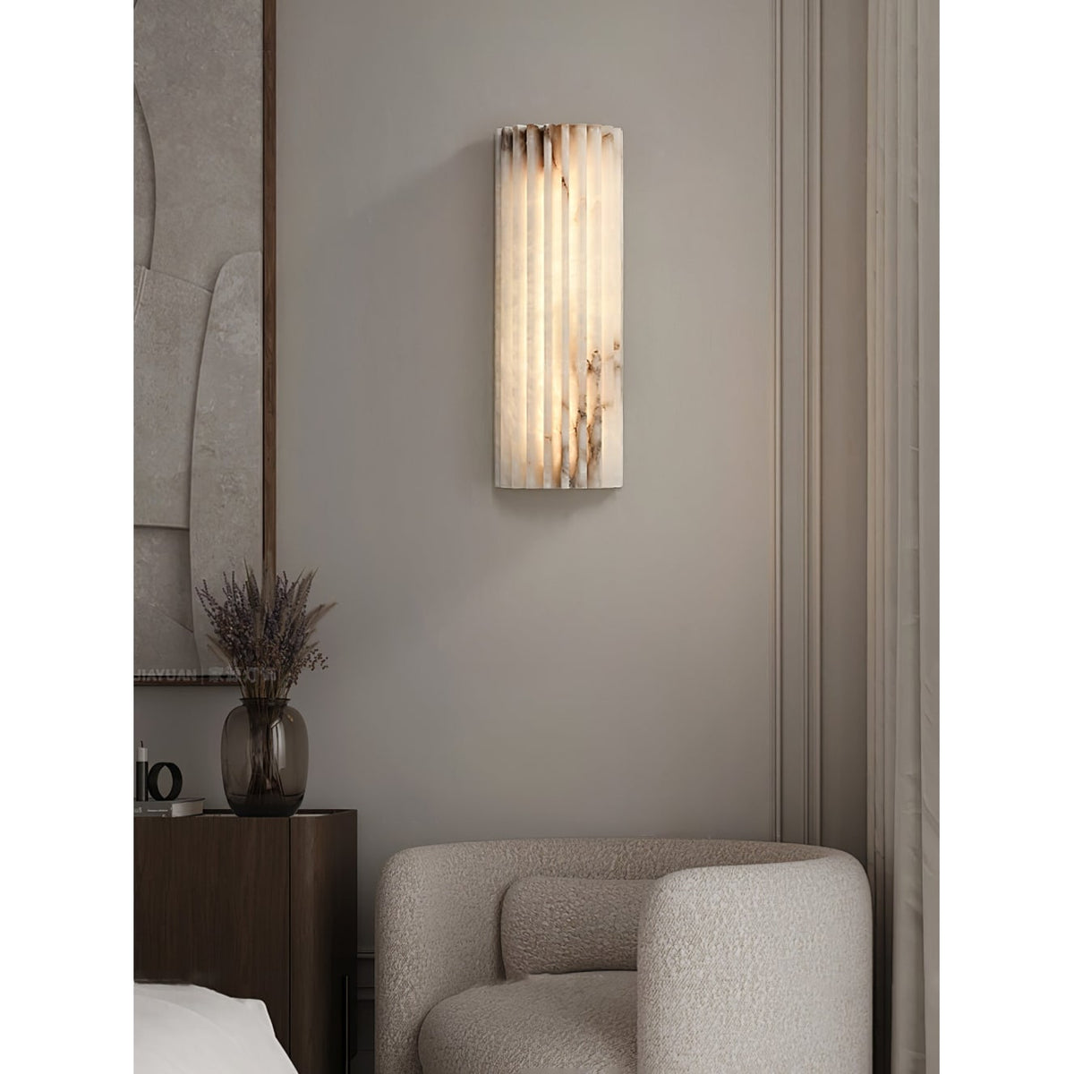 Alabaster Wall Sconce with Fluted Stone Texture and Integrated LED Light - Image 12