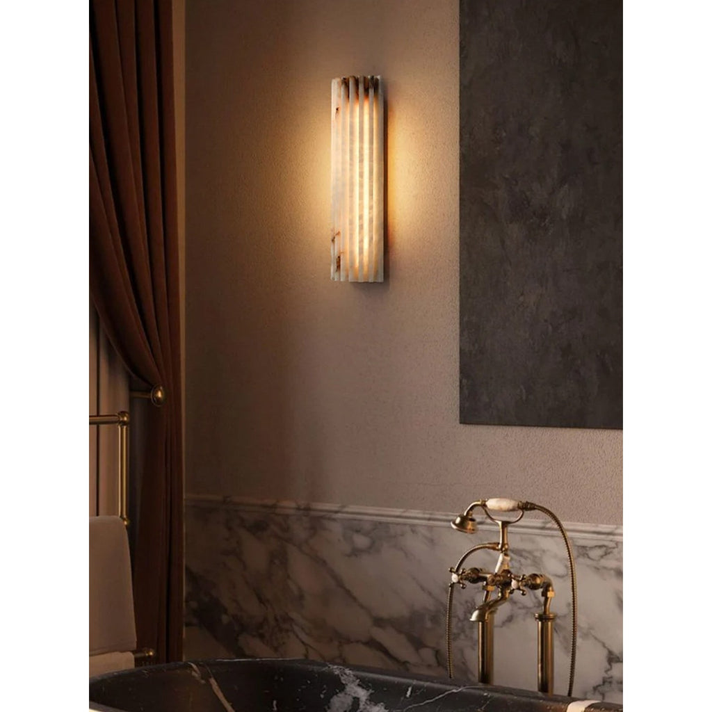 Alabaster Wall Sconce with Fluted Stone Texture and Integrated LED Light - Image 31