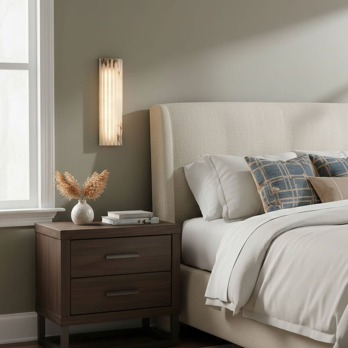 Alabaster Wall Sconce with Fluted Stone Texture and Integrated LED Light - Image 33