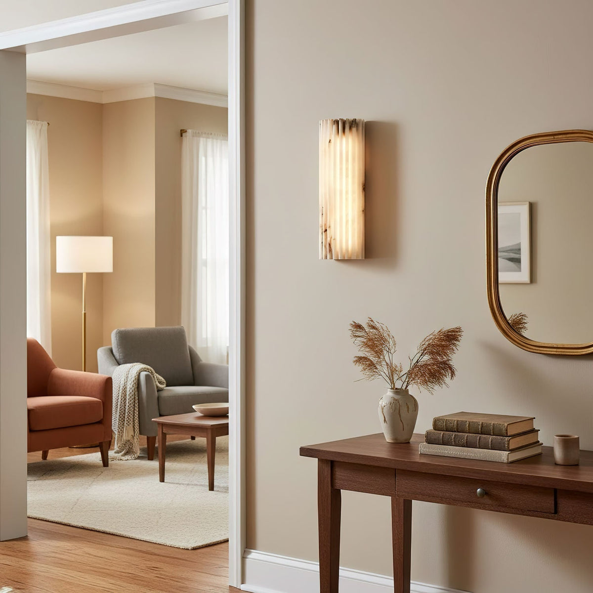 Alabaster Wall Sconce with Fluted Stone Texture and Integrated LED Light - Image 34