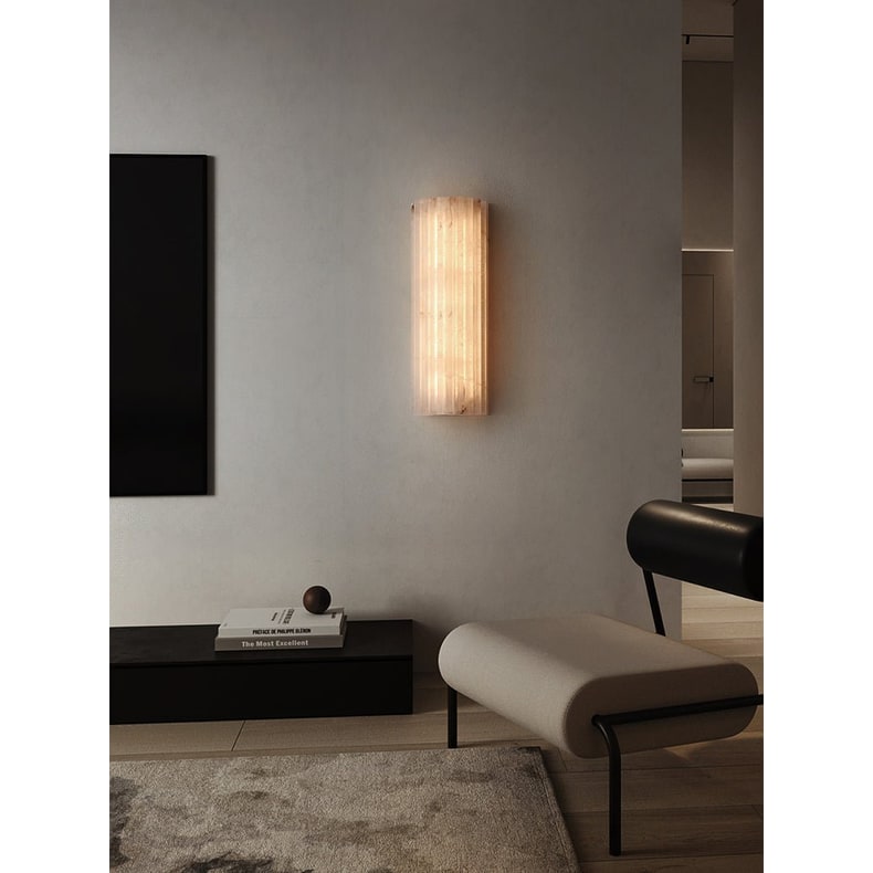 Alabaster Wall Sconce with Fluted Stone Texture and Integrated LED Light - Image 37