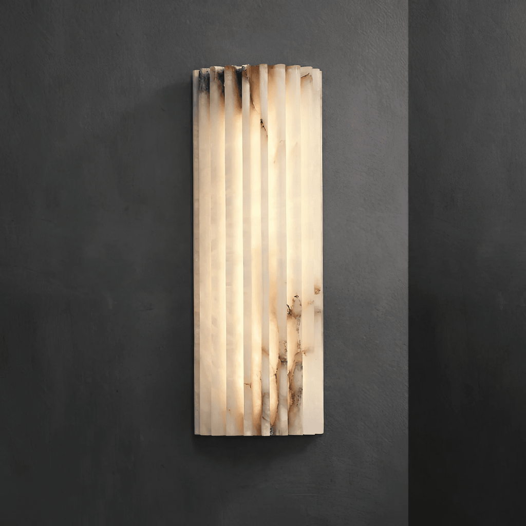 Alabaster Wall Sconce with Fluted Stone Texture and Integrated LED Light - Image 41