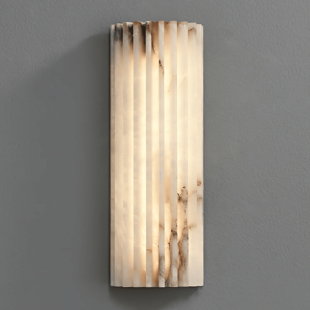 Alabaster Wall Sconce with Fluted Stone Texture and Integrated LED Light - Image 43