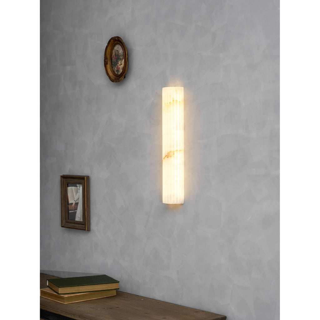 Alabaster Wall Sconce with Fluted Stone Texture and Integrated LED Light - Image 48