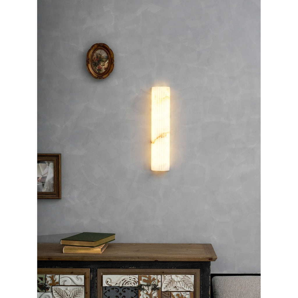 Alabaster Wall Sconce with Fluted Stone Texture and Integrated LED Light - Image 49