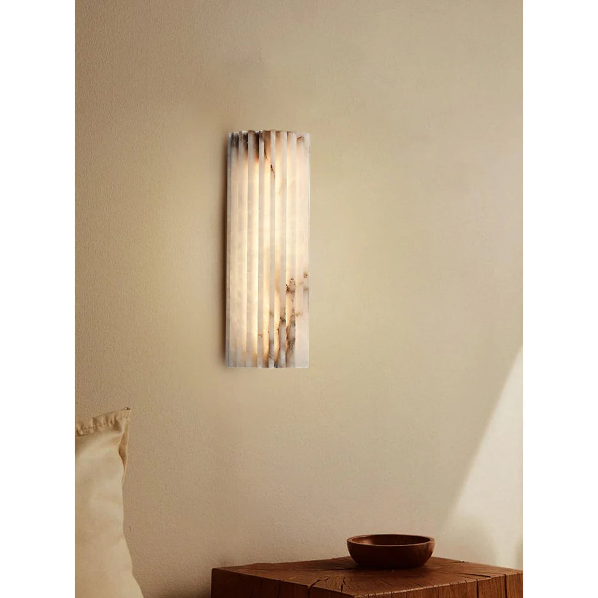 Alabaster Wall Sconce with Fluted Stone Texture and Integrated LED Light - Image 5