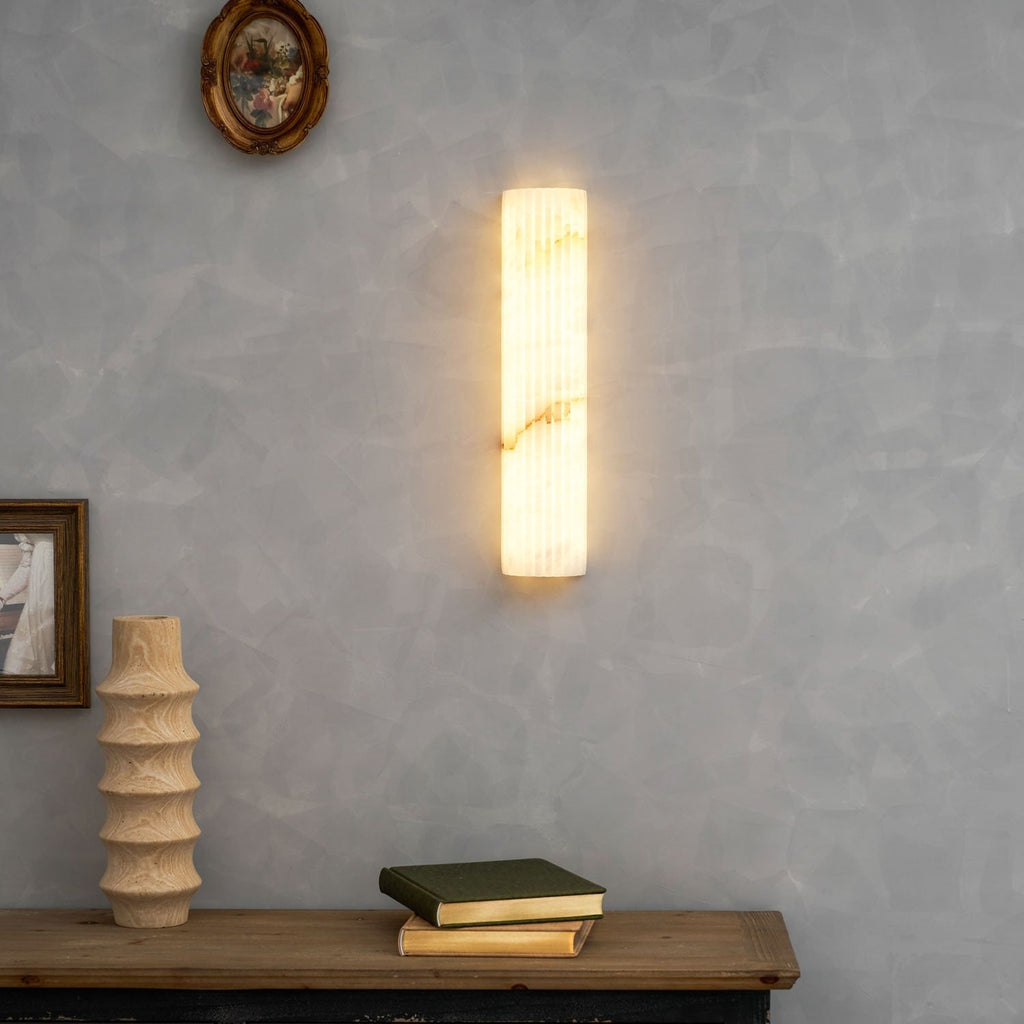 Alabaster Wall Sconce with Fluted Stone Texture and Integrated LED Light - Image 52