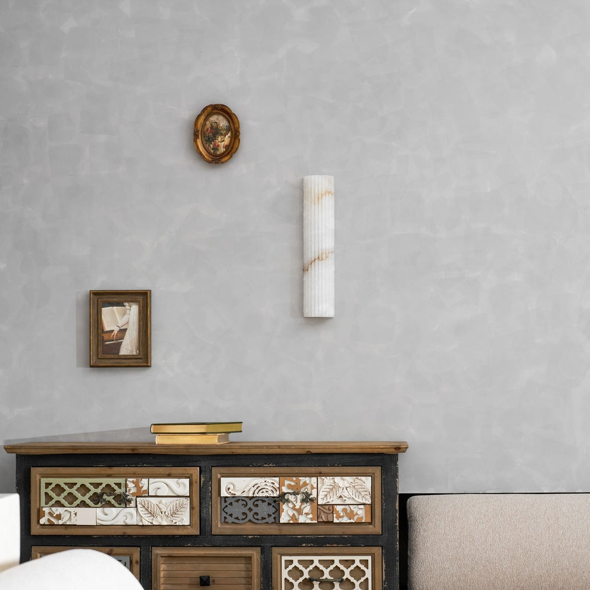 Alabaster Wall Sconce with Fluted Stone Texture and Integrated LED Light - Image 57