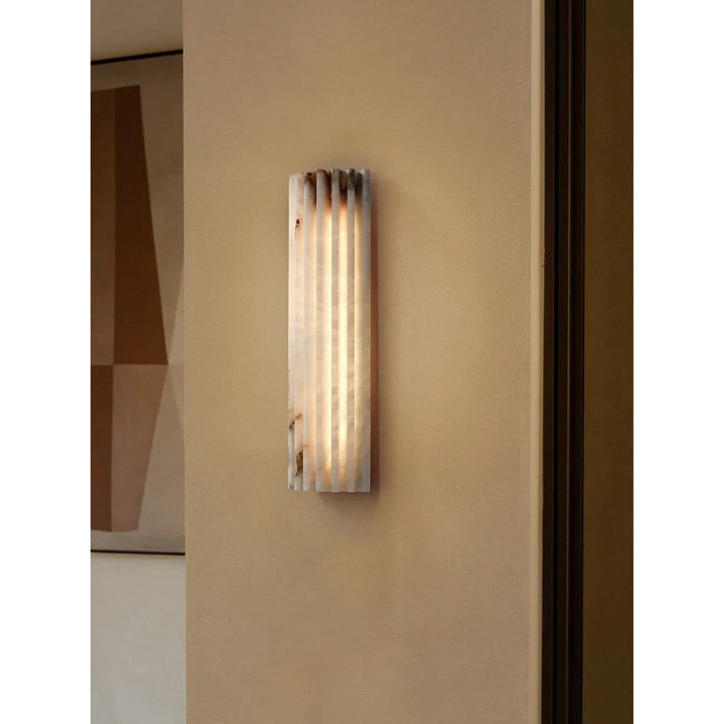 Alabaster Wall Sconce with Fluted Stone Texture and Integrated LED Light - Image 6