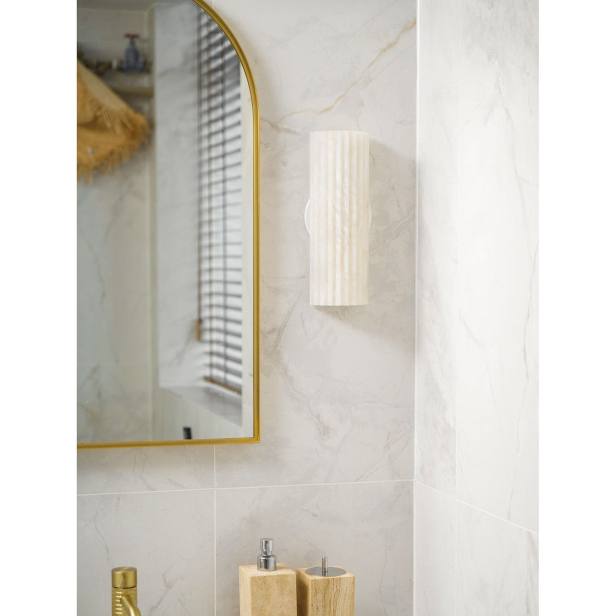 Alabaster Wall Sconce with Fluted Stone Texture and Integrated LED Light - Image 8