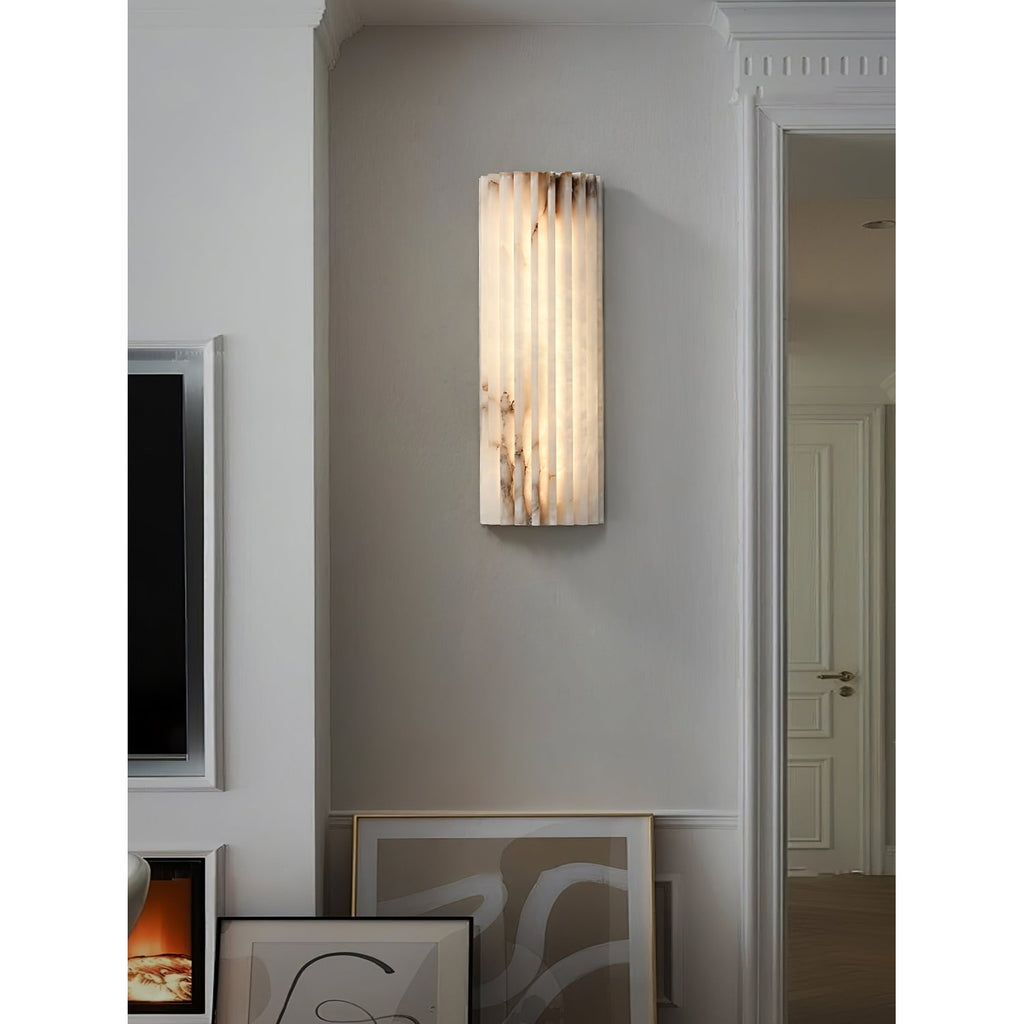 Alabaster Wall Sconce with Fluted Stone Texture and Integrated LED Light - Image 9