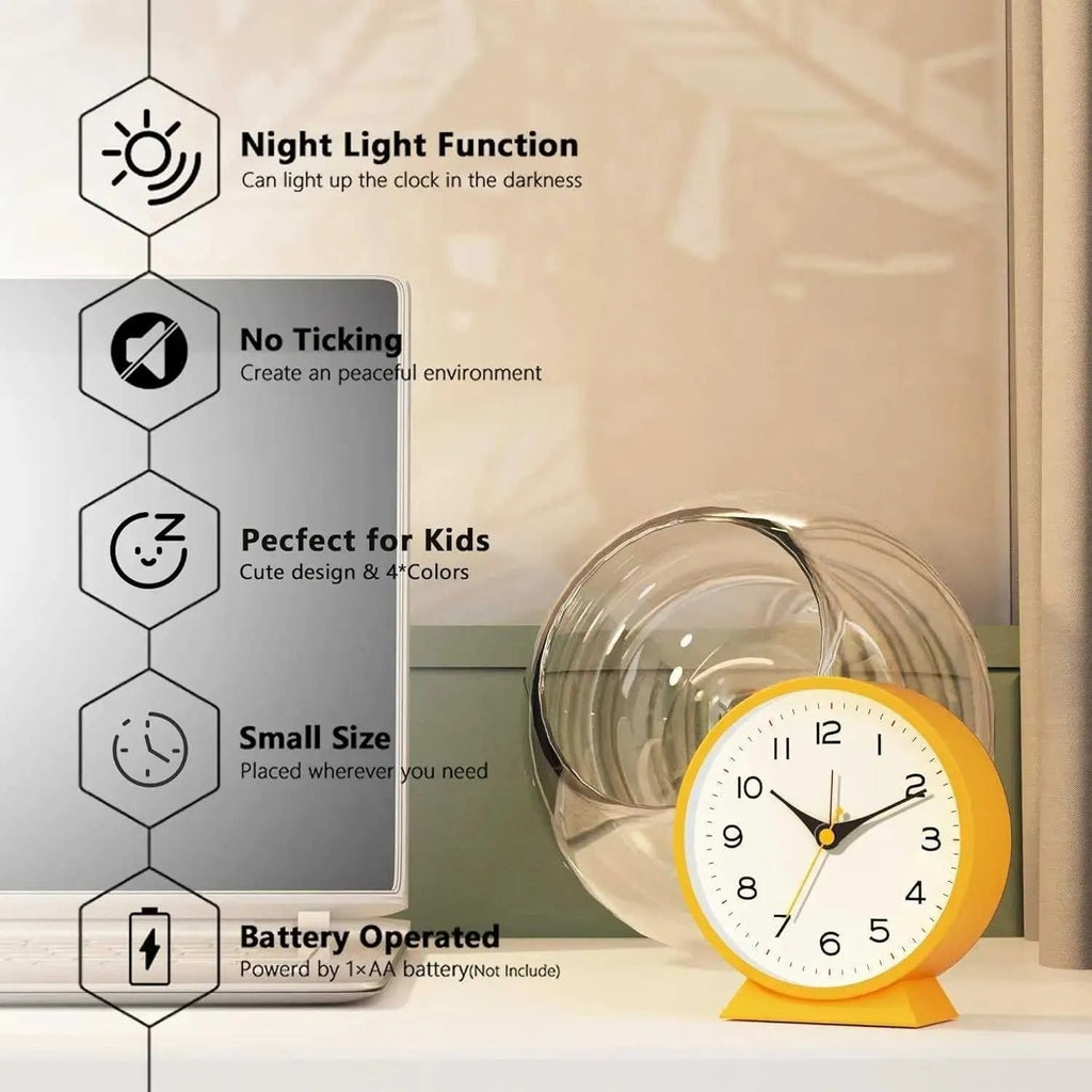 Analog Alarm Clock with Non-Ticking Quartz Movement Backlight and Integrated Stand - Image 6