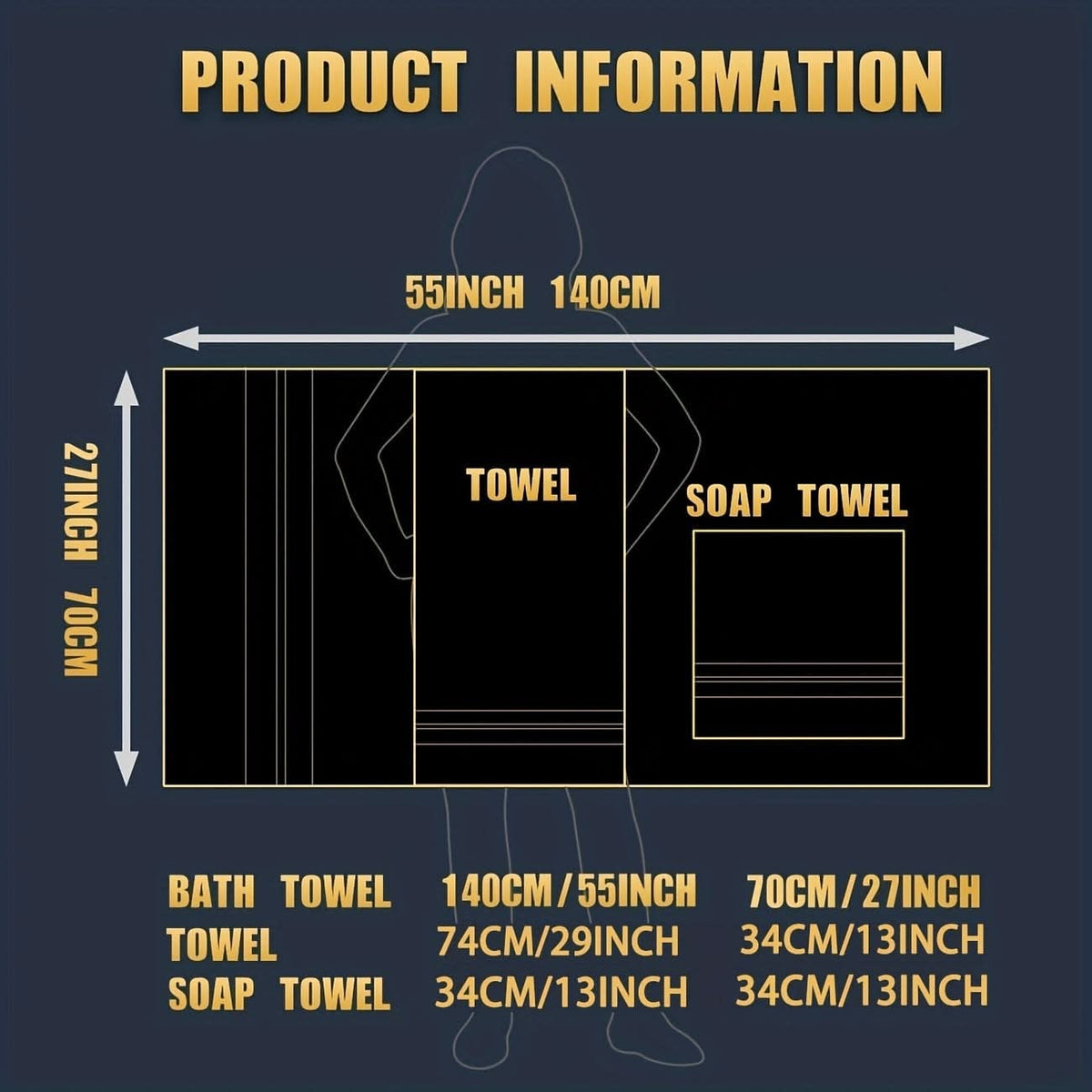 Bath Towel Set with Cotton Terry Cloth and Gold Stripes 8-Piece - Image 3