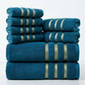 Bath Towel Set with Cotton Terry Cloth and Gold Stripes 8-Piece - Image 7