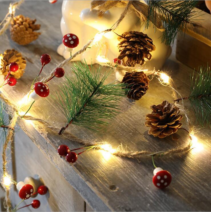 Battery Operated Christmas Garland Lights with Warm White LED and Pine Cones - Image 1