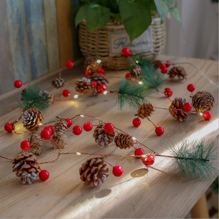 Battery Operated Christmas Garland Lights with Warm White LED and Pine Cones - Image 2