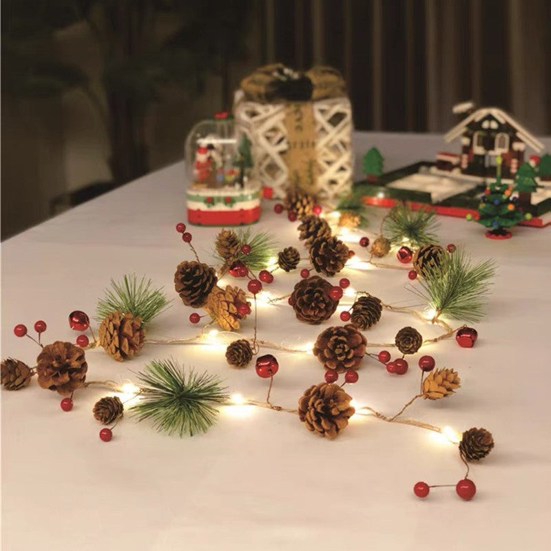 Battery Operated Christmas Garland Lights with Warm White LED and Pine Cones - Image 8