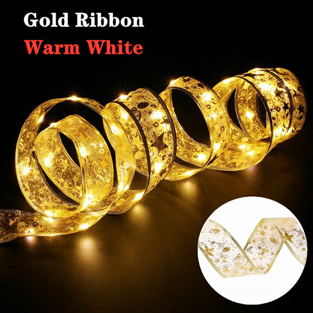 Battery-Operated Christmas Ribbon Bows with LED Fairy Lights and Wired Edges - Image 8