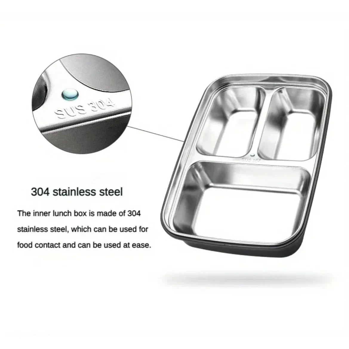 Bento Lunch Box with Stainless Steel Interior Airtight Compartments and Phone Stand Lid - Image 6