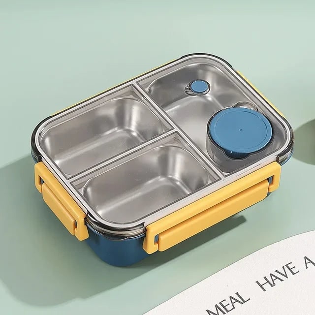 Bento Lunch Box with Stainless Steel Tray Three Compartments and Leak-Proof Lid - Image 1