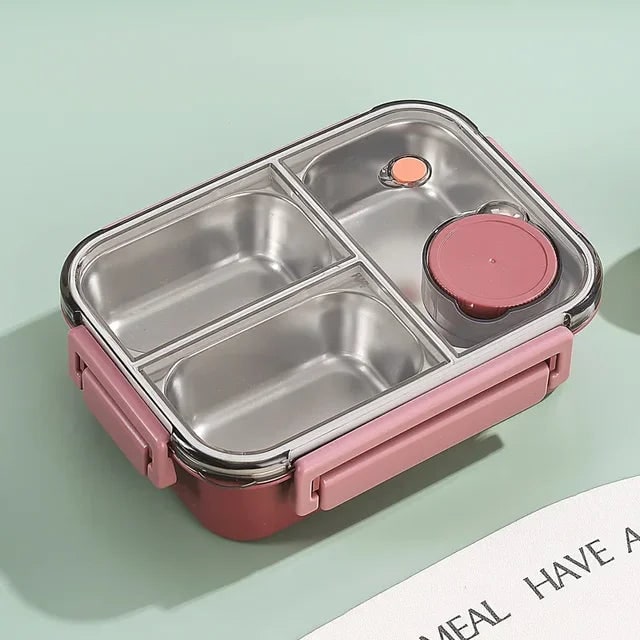 Bento Lunch Box with Stainless Steel Tray Three Compartments and Leak-Proof Lid - Image 3