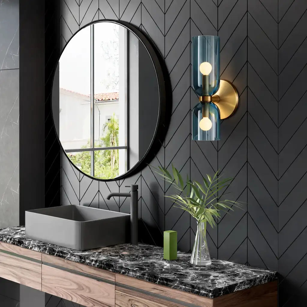 Wall Sconce Lamp with Dual Sculpted Glass Shades Modern Contemporary Lighting