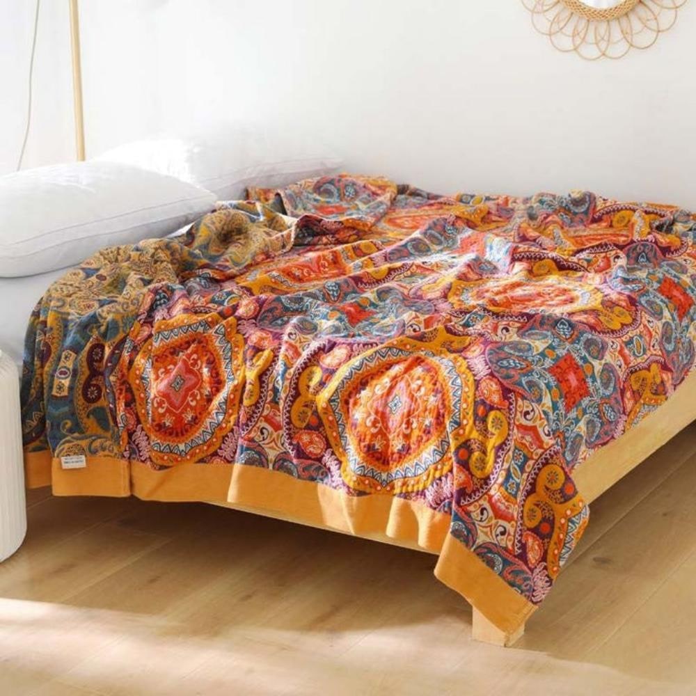 Boho Throw Blanket with Reversible Mandala Paisley Pattern and Soft Woven Texture - Image 2