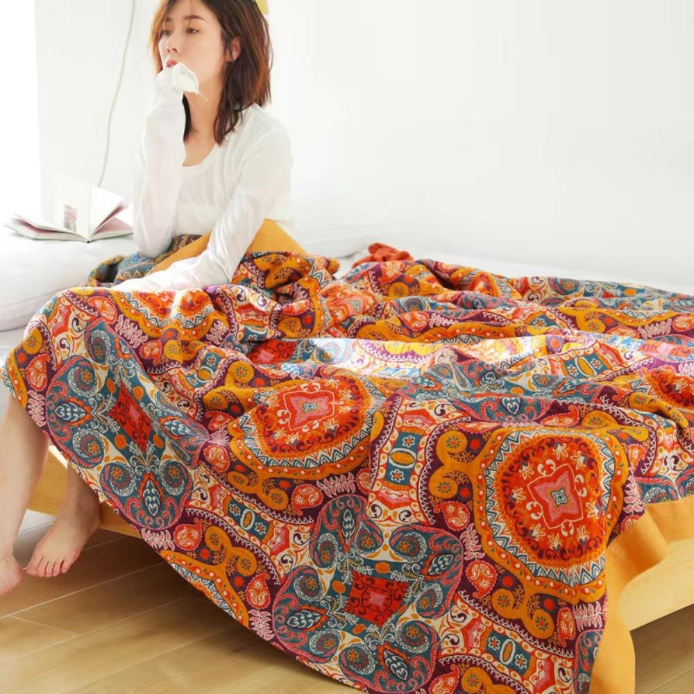 Boho Throw Blanket with Reversible Mandala Paisley Pattern and Soft Woven Texture - Image 7