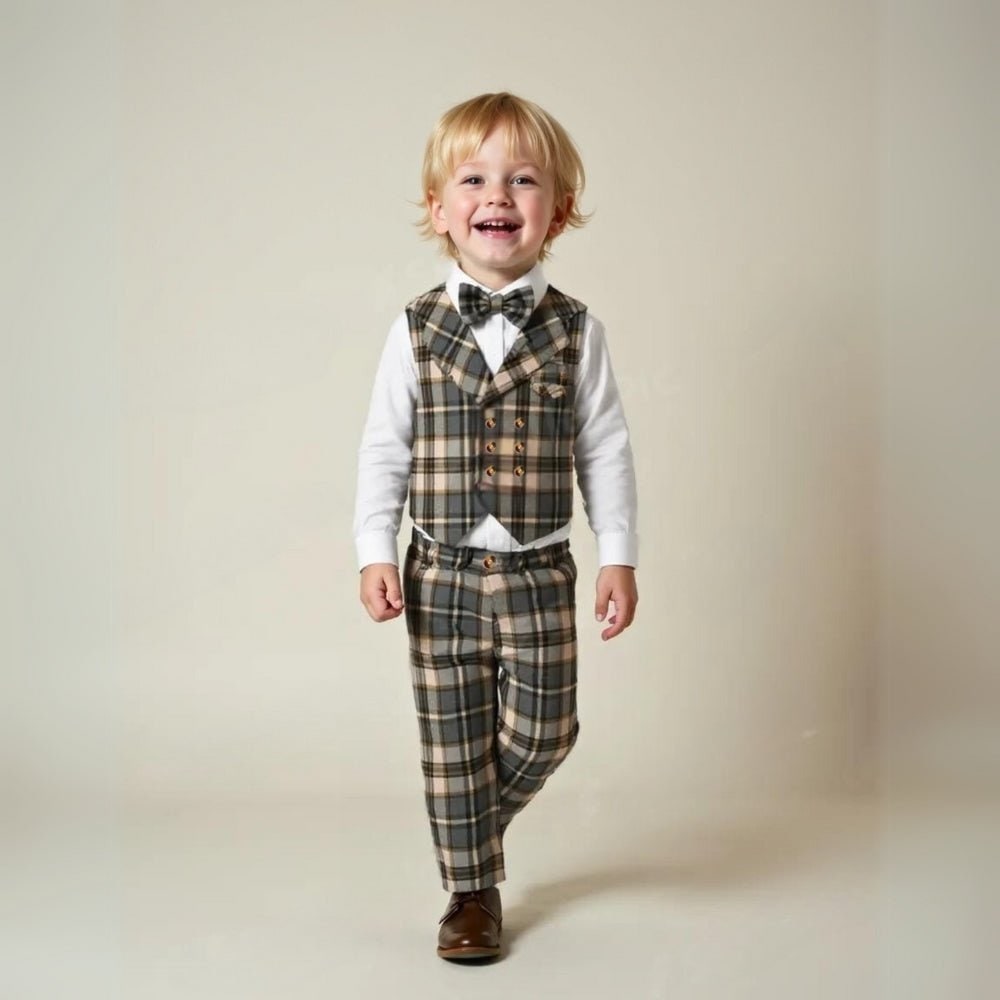 Boys' Formal Suit with Waistcoat Bow Tie and Suspenders - Image 3