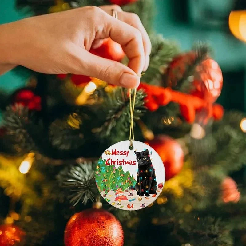 Cat Christmas Ornaments with Custom Designs Flat Acrylic Tree Pendants with Gold Plated Hanging String - Image 4