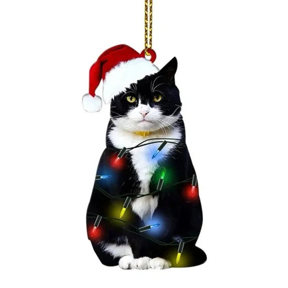 Cat Christmas Ornaments with Custom Designs Flat Acrylic Tree Pendants with Gold Plated Hanging String - Image 7