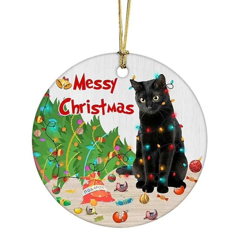 Cat Christmas Ornaments with Custom Designs Flat Acrylic Tree Pendants with Gold Plated Hanging String - Image 9